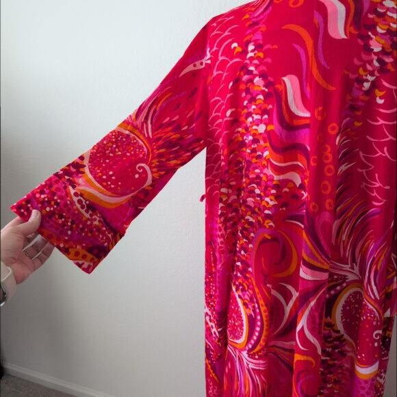 Vintage 60s 70s Hollywood Dress Robe L-XL Psychedelic Nightgown Groovy Boho Chic - Picture 9 of 16